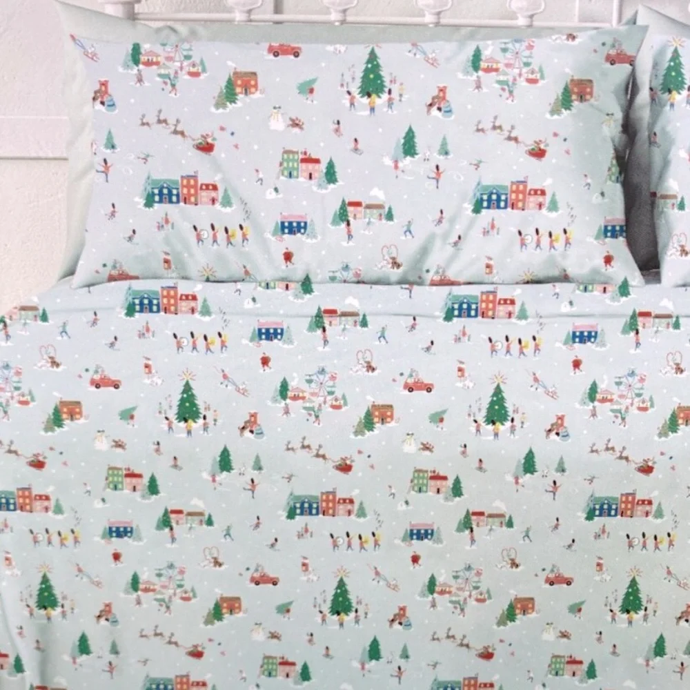 ⚡️Cath Kidston® London Holidays SNOW DAY-DUCK EGG Cotton Quilt, Queen Size, NWT